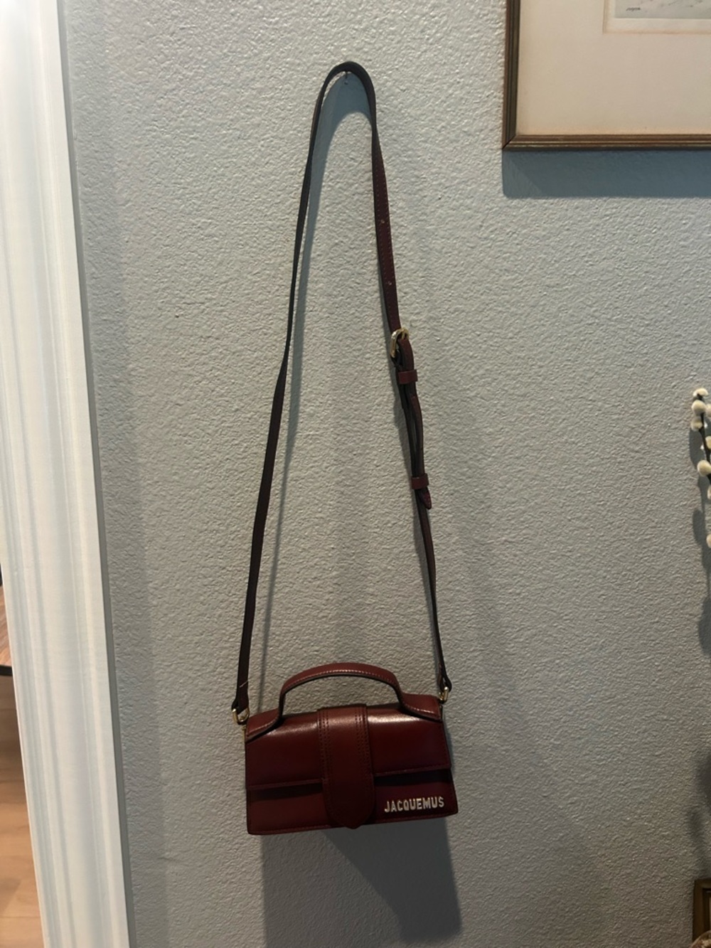 Jacquemus Chestnut Brown Mini Top-Handle Bag with Gold Logo 7x4 authentic - Picture 4 of 4